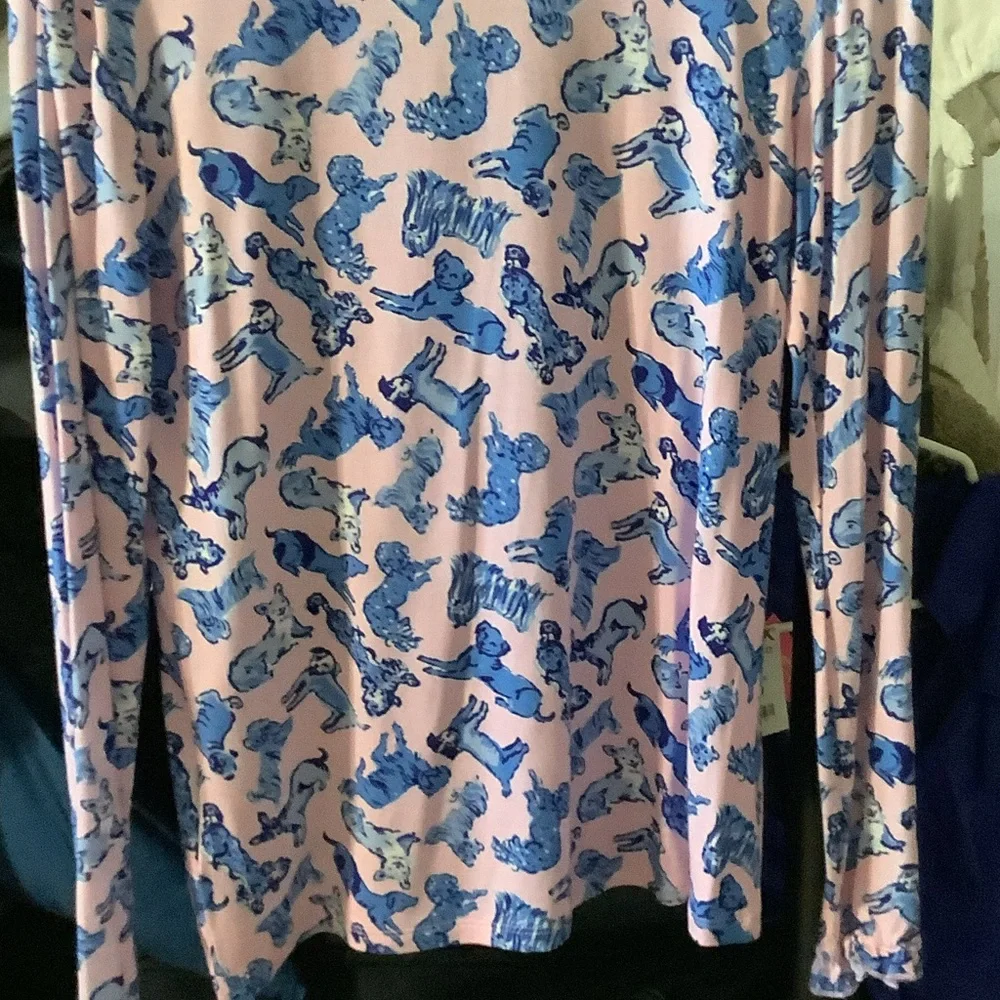 Lilly Pulitzer Pink and Blue‎ button up Pajama top, Ruff night, XXS
